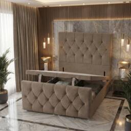 "Somnior Ziggy Storage Ottoman Divan Base 54"" Headboard & 22"" Footboard Linen in Brown - Size: Small Single" - thumbnail 1
