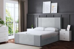 DS Living Elara Winged Silver Panel Bed with Headboard - Size: Super King