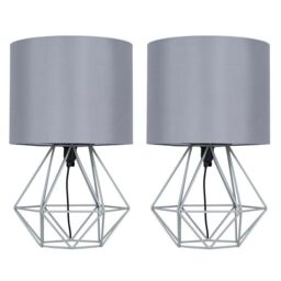 ValueLights Angus Geometric Pair of Grey Table Lamps - thumbnail 2