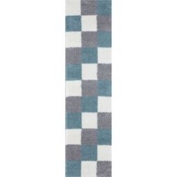 THE RUGS Soft Duck Egg Blue Check High Pile Shaggy Rugs & Runners Living Room - Size: 80 cm x 150 cm - thumbnail 7