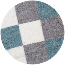 THE RUGS Soft Duck Egg Blue Check High Pile Shaggy Rugs & Runners Living Room - Size: 80 cm x 150 cm - thumbnail 6