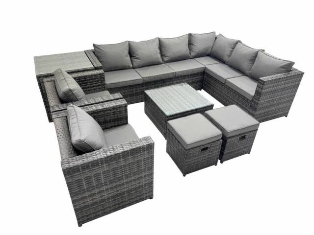 Fimous Garden Furniture Sofa Set with2 Small Stools 2 Chair Side Table in Dark Grey - image 1