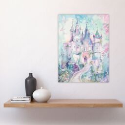 "Artery8 Fairy Tale Princess Castle Pastel Colour Fantasy Wall Art Print in Blue - Size: W18"" x H24""" - thumbnail 4