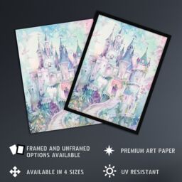"Artery8 Fairy Tale Princess Castle Pastel Colour Fantasy Wall Art Print in Blue - Size: W18"" x H24""" - thumbnail 2