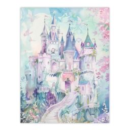 "Artery8 Fairy Tale Princess Castle Pastel Colour Fantasy Wall Art Print in Blue - Size: W18"" x H24""" - thumbnail 1