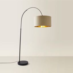 ValueLights Louis Black Arched Curved Floor Lamp with Black & Gold Inner Shade & LED Bulb - thumbnail 6