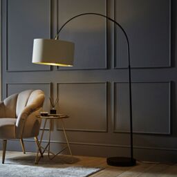 ValueLights Louis Black Arched Curved Floor Lamp with Black & Gold Inner Shade & LED Bulb