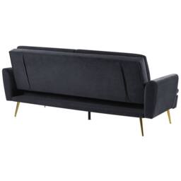 Wyld and Coco 3-Seater Velvet Sofa Bed Black - Click-Clack Gold Legs - thumbnail 6