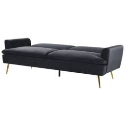 Wyld and Coco 3-Seater Velvet Sofa Bed Black - Click-Clack Gold Legs - thumbnail 5