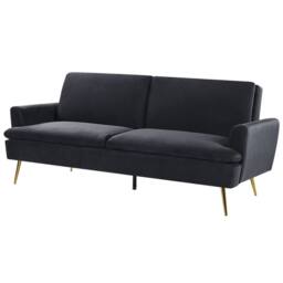 Wyld and Coco 3-Seater Velvet Sofa Bed Black - Click-Clack Gold Legs - thumbnail 4