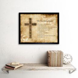 "Artery8 Wall Art Print Ten 10 Commandments Christianity Religion Cross Religious Quote Christian Typography Art Framed in Beige - Size: W12"" x H16""" - thumbnail 2