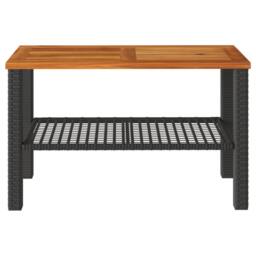 Berkfield Home Garden Table Black 70x38x42 cm Poly Rattan Acacia Wood - Size: 70 x 38 x 42 cm - thumbnail 4