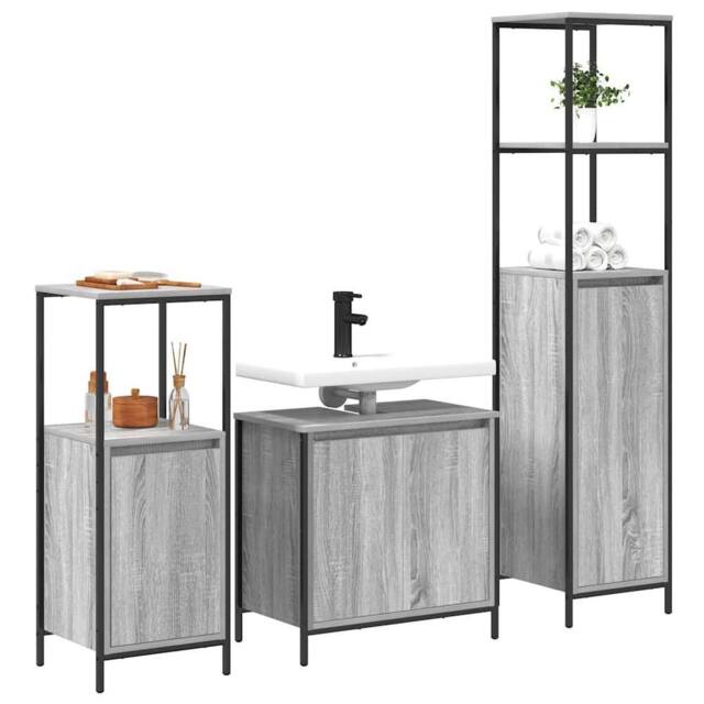 Berkfield Home Modern 3 Piece Bathroom Furniture Set in Grey Sonoma Engineered Wood - image 1