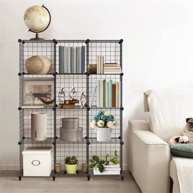 VOGREX 6 Cube DIY Wire Grid Storage Shelf Rack Display Cabinet Organiser in Black - image 1