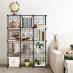 VOGREX 6 Cube DIY Wire Grid Storage Shelf Rack Display Cabinet Organiser in Black