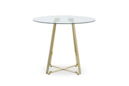 Orsina Sturdy Round Gold Finish Dining Table, Modern Table For Entertaining Guests, Minimalist Open Base Table - thumbnail 6