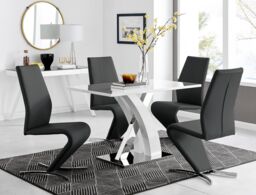 FurnitureboxUK Atlanta White High Gloss & Chrome 4 Seater Dining Table with X Shaped Legs & 4 Soft Velvet Milan Chairs in Black - thumbnail 2