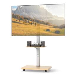 "Costway Rolling TV Stand Mobile TV Cart for 32""-75"" TVs W/Shelf&30° Tilt Mount in Natural" - thumbnail 3