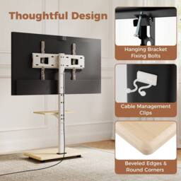 "Costway Rolling TV Stand Mobile TV Cart for 32""-75"" TVs W/Shelf&30° Tilt Mount in Natural" - thumbnail 8