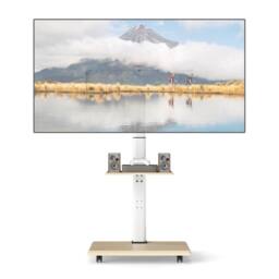 "Costway Rolling TV Stand Mobile TV Cart for 32""-75"" TVs W/Shelf&30° Tilt Mount in Natural" - thumbnail 4