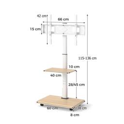 "Costway Rolling TV Stand Mobile TV Cart for 32""-75"" TVs W/Shelf&30° Tilt Mount in Natural" - thumbnail 2