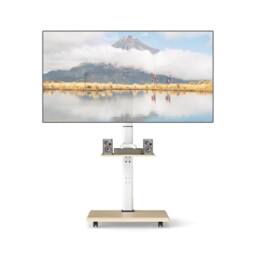 "Costway Rolling TV Stand Mobile TV Cart for 32""-75"" TVs W/Shelf&30° Tilt Mount in Natural"