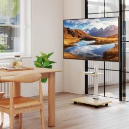 "Costway Rolling TV Stand Mobile TV Cart for 32""-75"" TVs W/Shelf&30° Tilt Mount in Natural" - thumbnail 9