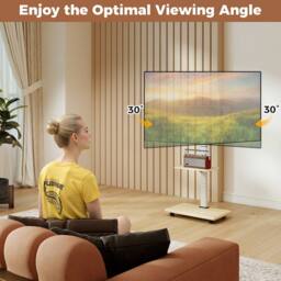 "Costway Rolling TV Stand Mobile TV Cart for 32""-75"" TVs W/Shelf&30° Tilt Mount in Natural" - thumbnail 5