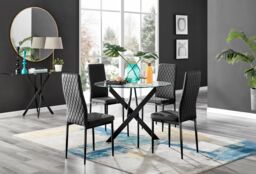 FurnitureboxUK Novara 4 Seater Black Leg Round Glass Dining Table & 4 Milan Faux Leather Black Leg Chairs - thumbnail 1