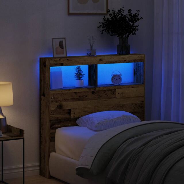 Berkfield Home Headboard Cabinet with LED Old Wood 100x17x102 cm in Brown - Size: 100 x 17 x 102 cm - image 1