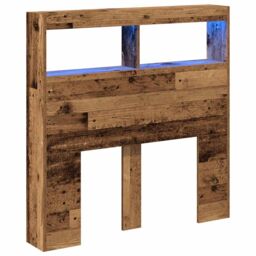 Berkfield Home Headboard Cabinet with LED Old Wood 100x17x102 cm in Brown - Size: 100 x 17 x 102 cm - thumbnail 3