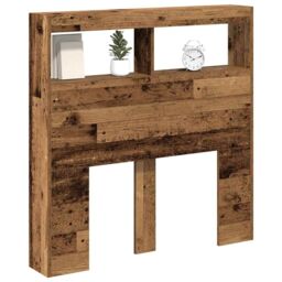 Berkfield Home Headboard Cabinet with LED Old Wood 100x17x102 cm in Brown - Size: 100 x 17 x 102 cm - thumbnail 5