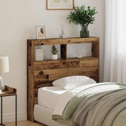 Berkfield Home Headboard Cabinet with LED Old Wood 100x17x102 cm in Brown - Size: 100 x 17 x 102 cm - thumbnail 4