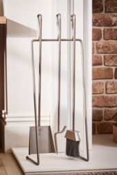Dibor Contemporary Pewter Antique Fireplace Set with 3 Tools Fireside Companion Set in Grey