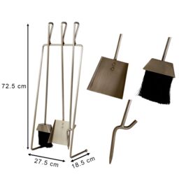 Dibor Contemporary Pewter Antique Fireplace Set with 3 Tools Fireside Companion Set in Grey - thumbnail 2
