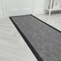 runrug Hallway Carpet Runner Rug - Hardwearing & Durable, 7mm - 'Gingham' in Dark Grey - Size: 80 cm x 330 cm - thumbnail 1