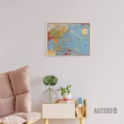 "Artery8 Invasion Map 1944 War WWII On To Tokyo Canvas Wall Art Print in Blue - Size: W18"" x H24""" - thumbnail 3