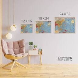 "Artery8 Invasion Map 1944 War WWII On To Tokyo Canvas Wall Art Print in Blue - Size: W18"" x H24""" - thumbnail 4
