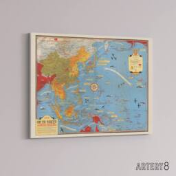 "Artery8 Invasion Map 1944 War WWII On To Tokyo Canvas Wall Art Print in Blue - Size: W18"" x H24""" - thumbnail 2