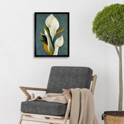 "Artery8 Wall Art Print White Calla Lily Bouquet Flowers In Blue Background Realism Art Framed in Black - Size: W12"" x H16""" - thumbnail 2