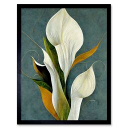 "Artery8 Wall Art Print White Calla Lily Bouquet Flowers In Blue Background Realism Art Framed in Black - Size: W12"" x H16""" - thumbnail 1
