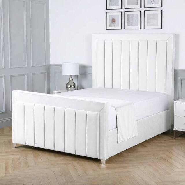Living Comfort Bedz Elara Plush Velvet Upholstered Bed Slatted Base with 48Inch Headboard in White - Size: Single - image 1