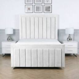 Living Comfort Bedz Elara Plush Velvet Upholstered Bed Slatted Base with 48Inch Headboard in White - Size: Single - thumbnail 2