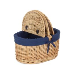 Red Hamper Wicker Oval Lidded Picnic Shopping Basket With Navy Blue Lining in Brown - thumbnail 2