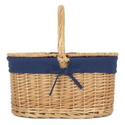 Red Hamper Wicker Oval Lidded Picnic Shopping Basket With Navy Blue Lining in Brown - thumbnail 4