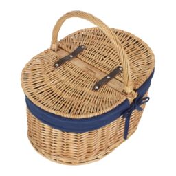 Red Hamper Wicker Oval Lidded Picnic Shopping Basket With Navy Blue Lining in Brown - thumbnail 3