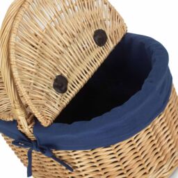 Red Hamper Wicker Oval Lidded Picnic Shopping Basket With Navy Blue Lining in Brown - thumbnail 5