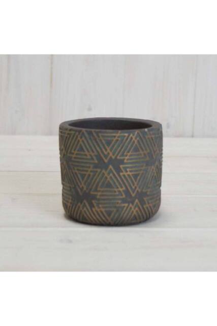 KDMD Grey/Gold Cement Triangle Grid Pot in Grey - image 1