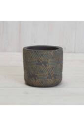 KDMD Grey/Gold Cement Triangle Grid Pot in Grey - thumbnail 1