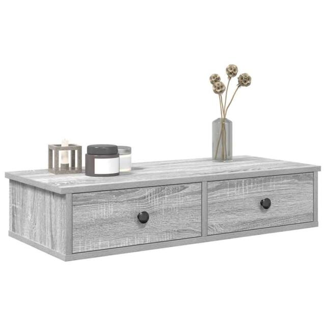 Berkfield Home Wall Shelf with Drawers Grey Sonoma 80x31x17 cm Engineered Wood - Size: 80 x 31 x 17 cm - image 1
